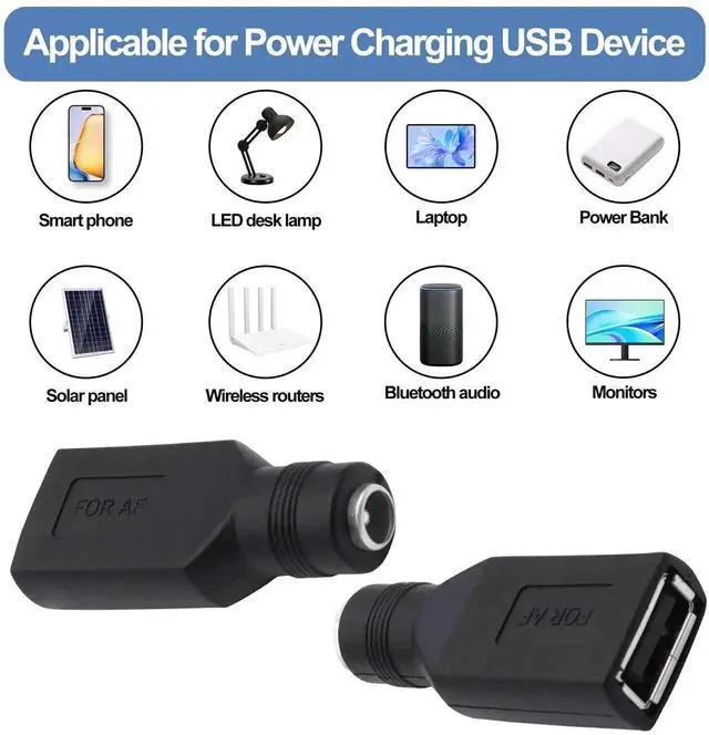 Alt view image 4 of 7 - 5Pcs USB A Female to DC 5.5x2.1mm Female Adapter, DC5521 Power Charging Converter Connector for Small Fan LED Lamp Phone Laptop