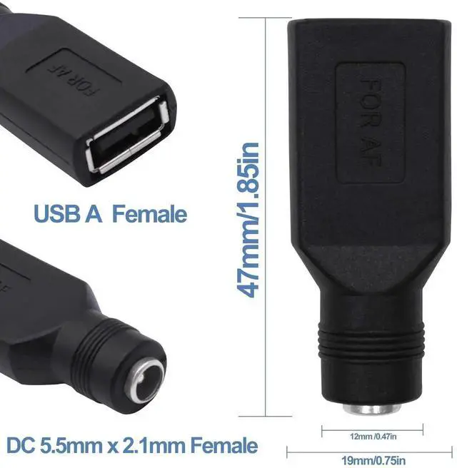 Alt view image 5 of 7 - 5Pcs USB A Female to DC 5.5x2.1mm Female Adapter, DC5521 Power Charging Converter Connector for Small Fan LED Lamp Phone Laptop