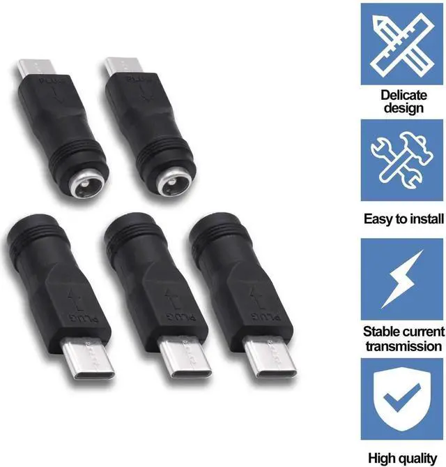 Alt view image 4 of 7 - 5Pcs DC 5.5x2.1mm Female to USB C Male Power Adapter, 5V DC5521 Barrel Jack to Type C Charging Converter for Phone Fan LED Lamp
