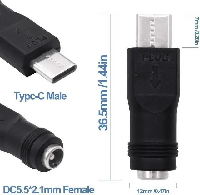 Alt view image 3 of 7 - 5Pcs DC 5.5x2.1mm Female to USB C Male Power Adapter, 5V DC5521 Barrel Jack to Type C Charging Converter for Phone Fan LED Lamp