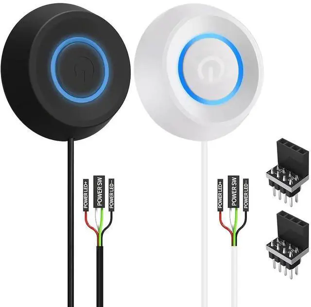 Main image of 2M Cable External PC Power Switch Button, LED Round On Off Push Button Desktop Computer Case Remote Boot Switch Black White for Motherboard Startup