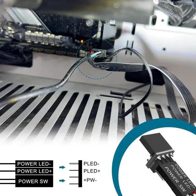 Alt view image 6 of 7 - 2M Cable External PC Power Switch Button, LED Round On Off Push Button Desktop Computer Case Remote Boot Switch Black White for Motherboard Startup