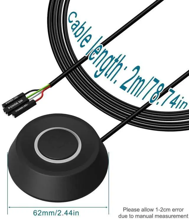Alt view image 7 of 7 - 2M Cable External PC Power Switch Button, LED Round On Off Push Button Desktop Computer Case Remote Boot Switch Black White for Motherboard Startup
