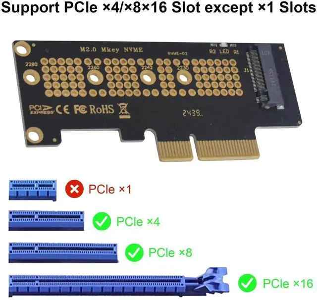 Alt view image 4 of 7 - M.2 NVMe to PCIe 4.0 X4 Adapter Card, NVMe AHCI SSD PCIe Expansion Card Support 2230 2242 2260 2280 SSD Fit PCIe X4 X8 X16 Slot