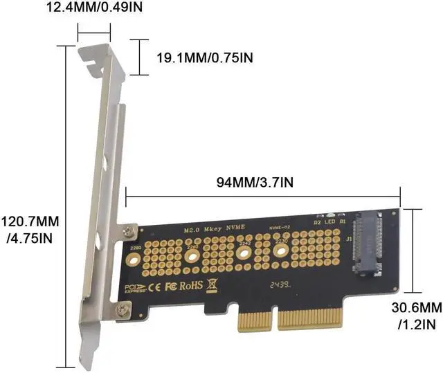Alt view image 7 of 7 - M.2 NVMe to PCIe 4.0 X4 Adapter Card, NVMe AHCI SSD PCIe Expansion Card Support 2230 2242 2260 2280 SSD Fit PCIe X4 X8 X16 Slot