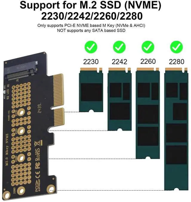 Alt view image 5 of 7 - M.2 NVMe to PCIe 4.0 X4 Adapter Card, NVMe AHCI SSD PCIe Expansion Card Support 2230 2242 2260 2280 SSD Fit PCIe X4 X8 X16 Slot