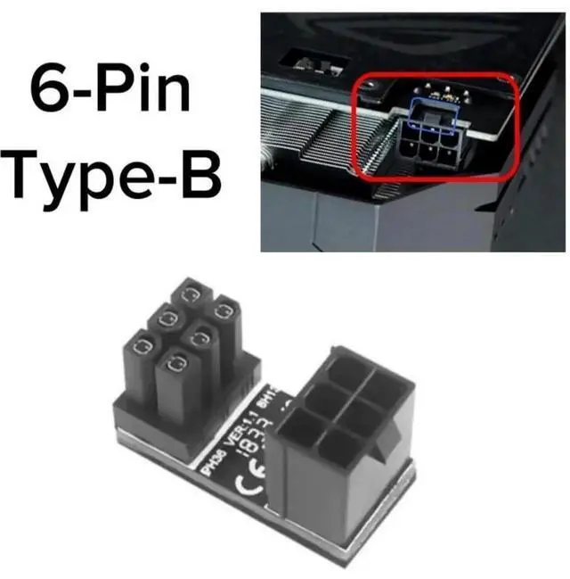 Alt view image 6 of 7 - 180 Degree U-Turn GPU Power Adapter Board, VGA 6Pin 8Pin PCIe Angle Steering Connector for Graphics Card
