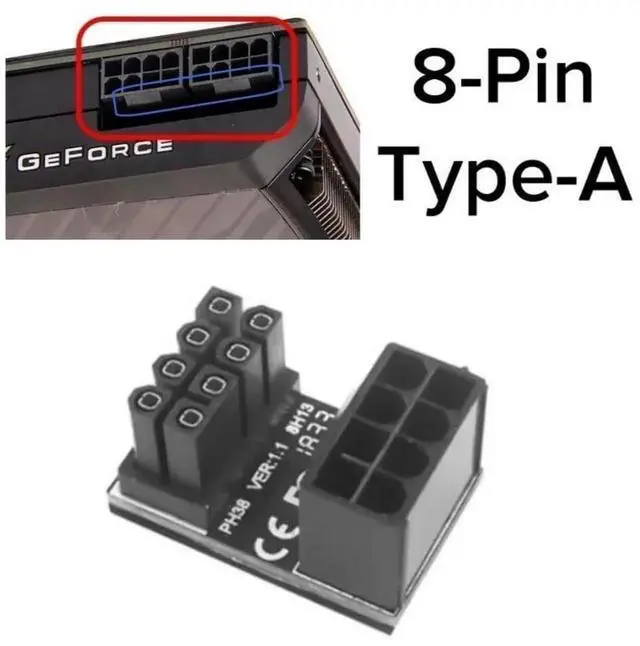 Alt view image 7 of 7 - 180 Degree U-Turn GPU Power Adapter Board, VGA 6Pin 8Pin PCIe Angle Steering Connector for Graphics Card