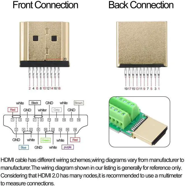 Alt view image 5 of 7 - HDMI Solderless Male Screw Terminal Block Adapter, Quick Breakout Board Signal Module with Housing for DIY HDMI Cable Repair & Wiring Project