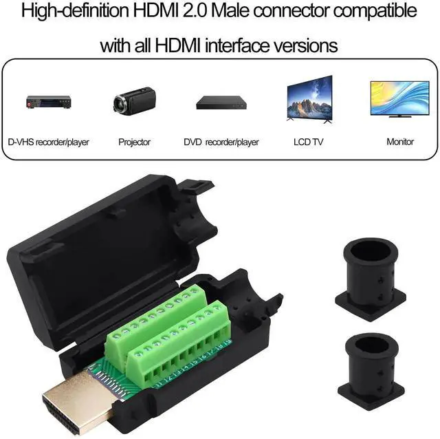 Alt view image 2 of 7 - HDMI Solderless Male Screw Terminal Block Adapter, Quick Breakout Board Signal Module with Housing for DIY HDMI Cable Repair & Wiring Project