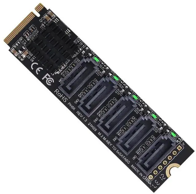 Main image of 5 Ports M.2 M-Key PCIe to SATA 3.0 6Gbps Adapter Card JMB585 Chip 2280 NGFF to SATA Expansion Card for PC NAS Storage