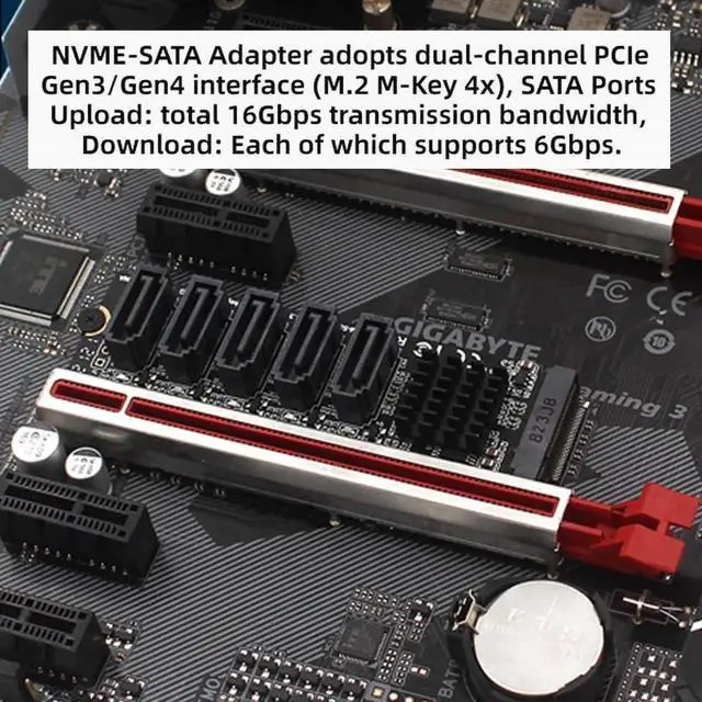 Alt view image 7 of 7 - 5 Ports M.2 M-Key PCIe to SATA 3.0 6Gbps Adapter Card JMB585 Chip 2280 NGFF to SATA Expansion Card for PC NAS Storage
