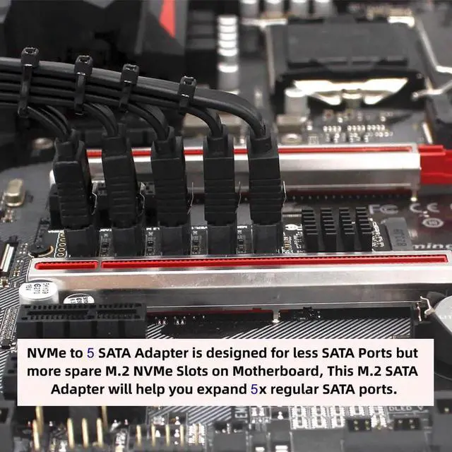 Alt view image 3 of 7 - 5 Ports M.2 M-Key PCIe to SATA 3.0 6Gbps Adapter Card JMB585 Chip 2280 NGFF to SATA Expansion Card for PC NAS Storage