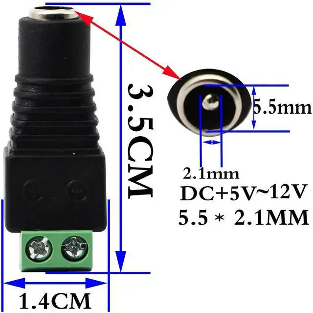 Alt view image 3 of 7 - 20 Pack DC 5.5x2.1mm Female Barrel Jack to 2 Pin Screw Terminal Power Connector for CCTV Camera LED Strip Light