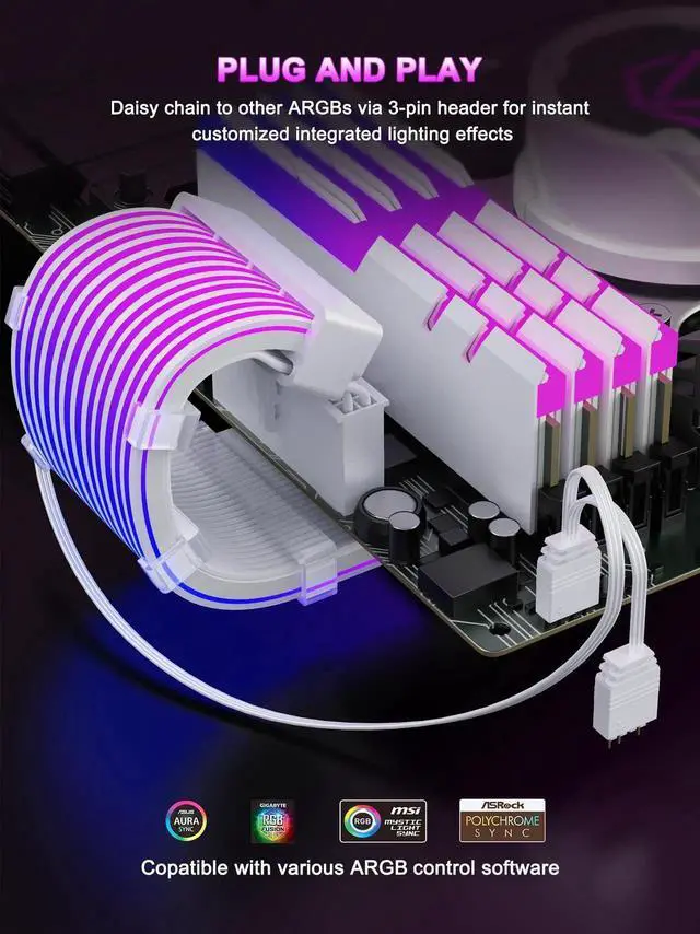 Alt view image 5 of 7 - ARGB 12VHPWR PSU Extension Cable Set, Soft LED Light Strip 24Pin ATX & 16Pin to 2×8Pin GPU Power Cables for RTX 5090 5080 4080 PC Custom Modding