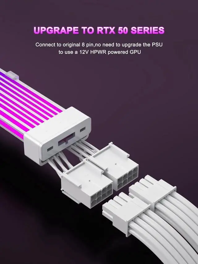Alt view image 6 of 7 - ARGB 12VHPWR PSU Extension Cable Set, Soft LED Light Strip 24Pin ATX & 16Pin to 2×8Pin GPU Power Cables for RTX 5090 5080 4080 PC Custom Modding
