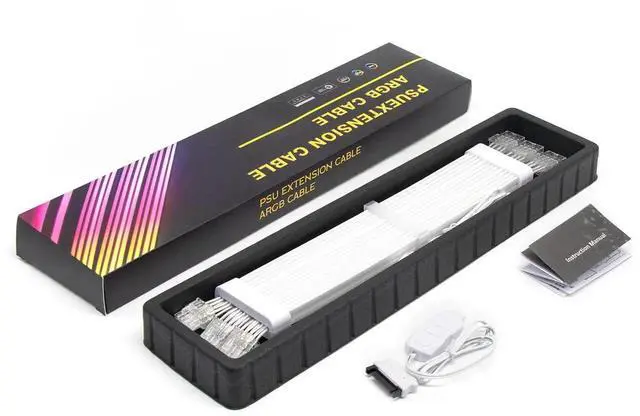 Alt view image 6 of 7 - White 5V 3Pin ARGB 3PCS 8Pin 6+2 PCIe GPU Power Extension Cable Four-Sided RGB Lighting Cord for Gaming PC Modding