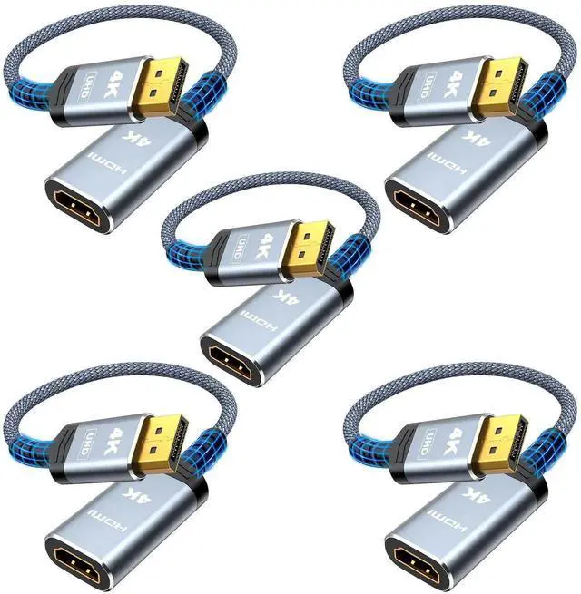 Main image of 5 Pack 1FT Passive 4K DisplayPort to HDMI Adapter Uni-Directional Male to Female DP to HDMI Converter Support 1080P 120Hz for Laptop Monitor HDTV Projector
