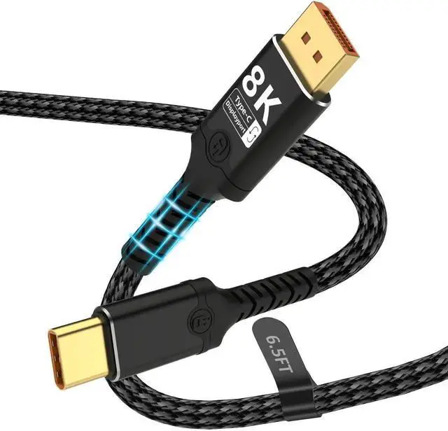 Main image of 6.56FT Braided Bidirectional USB C to DisplayPort 1.4 Cable 8K@60Hz Thunderbolt 4 Compatible for MacBook Galaxy S25 iPad Pro XPS 17