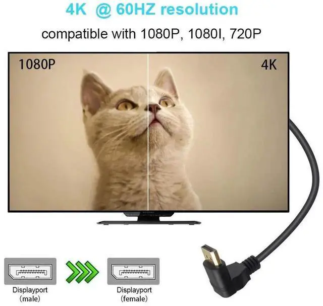 Alt view image 2 of 6 - 12Inch 30CM 90 Degree Up Angle DisplayPort Extension Cable Gold Plated Male to Female DP Extender Cord