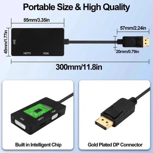 Alt view image 2 of 7 - 3-in-1 DisplayPort to HDMI DVI VGA Adapter Male to Female Multi-functional DP Video Converter for PC Laptop TV Projector
