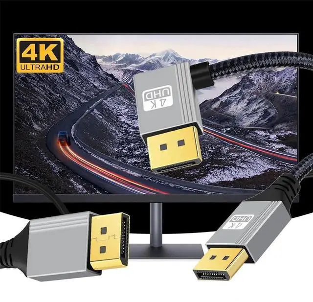 Alt view image 3 of 7 - 2M 90 Degree Left Angled DisplayPort Cable DP to DP 4K@60Hz UHD Silver Sleeve Video Cable for Desktop Laptop GPU Monitor