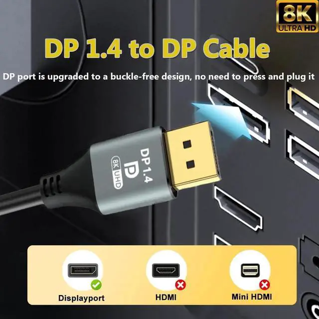 Alt view image 4 of 6 - 6FT DisplayPort 1.4 Cable 8K DP to DP Video Cord Dynamic HDR 3D Supported for Gaming Monitor PC Laptop HP Projector TV