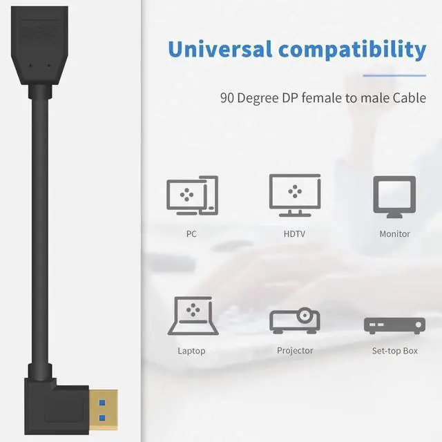 Alt view image 5 of 7 - 15cm 90 Degree Right Angle DisplayPort 1.4 Extension Cable 32.4Gbps 8K@60Hz 4K@144Hz Male to Female Short DP Extender Cord for PC Laptop