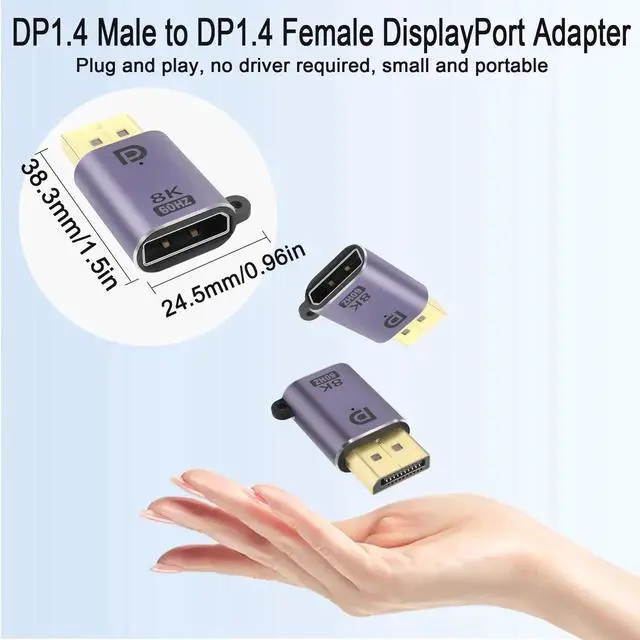 Alt view image 5 of 6 - 2 Pack DP to DP Adapter DP 1.4 Male to Female Connector 8K@60Hz DisplayPort Extender with LED Indicator Hole Design for Laptop Monitor HDTV Home Theater