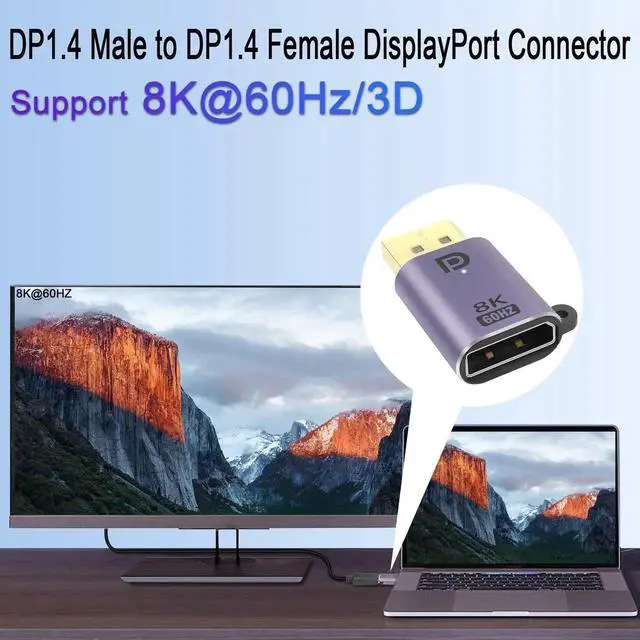 Alt view image 4 of 6 - 2 Pack DP to DP Adapter DP 1.4 Male to Female Connector 8K@60Hz DisplayPort Extender with LED Indicator Hole Design for Laptop Monitor HDTV Home Theater