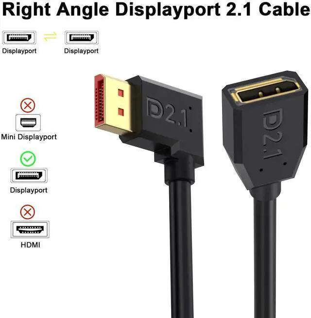 Alt view image 6 of 7 - 1.5FT 90 Degree Right Angle DisplayPort 2.1 Extension Cable 54Gbps Male to Female DP Extender Support 16K@30Hz 8K@120Hz 4K@240Hz HDR HDCP for Gaming Monitor TV Graphics Card