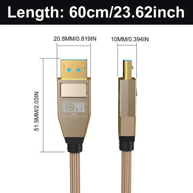Alt view image 6 of 7 - 2FT Braided DisplayPort 2.1 Cable 80Gbps 16K@60Hz 8K@120Hz 4K@240Hz HDR DSC High Speed Video Cable FreeSync G-Sync Compatible with RTX4090 7900XTX Gaming Monitor