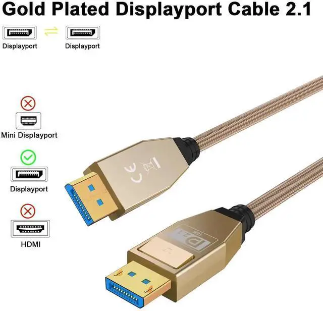 Alt view image 5 of 7 - 2FT Braided DisplayPort 2.1 Cable 80Gbps 16K@60Hz 8K@120Hz 4K@240Hz HDR DSC High Speed Video Cable FreeSync G-Sync Compatible with RTX4090 7900XTX Gaming Monitor
