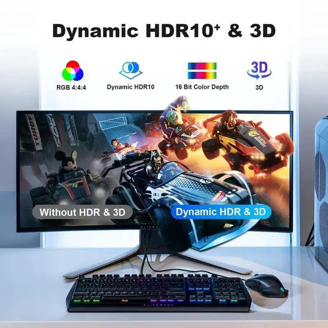 Alt view image 4 of 7 - 25FT Fiber Optic DisplayPort 2.1 Cable Active Optical DP Cord 54Gbps 8K@60Hz 4K@240Hz 2K@360Hz HDR HDCP DSC1.2a High Speed Gaming Cable for Monitor Graphics Card TV PC