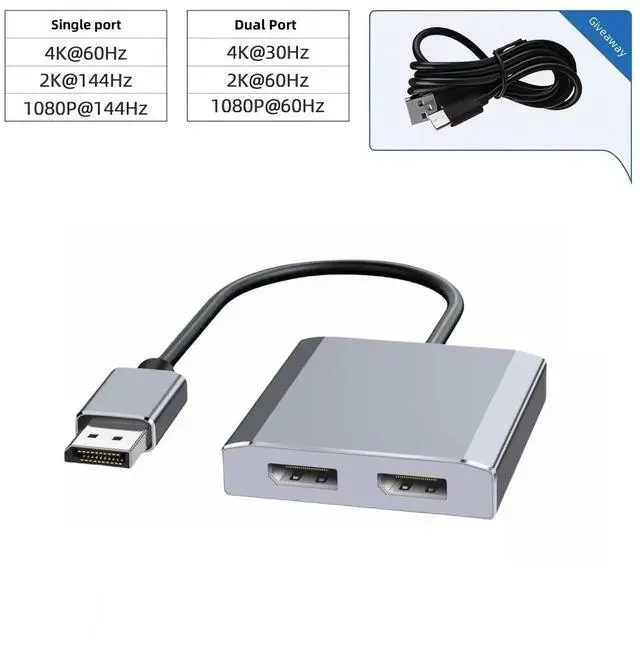 Alt view image 2 of 7 - DisplayPort to Dual DisplayPort Adapter 1 in 2 Out MST DP Splitter 4K@60Hz Extended Display Converter DP Female Port Compatible with PC Graphics Card NVIDIA AMD