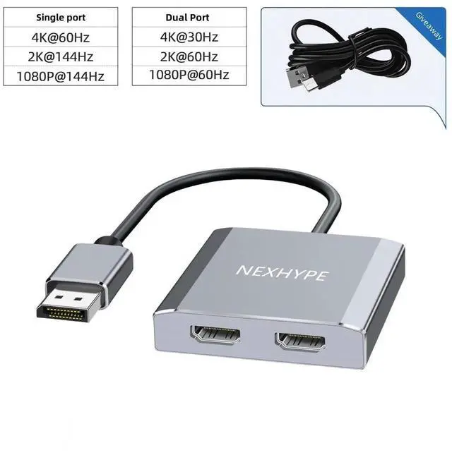 Alt view image 3 of 7 - DisplayPort to Dual HDMI Adapter, 4K@60Hz MST DP to HDMI Splitter 1 in 2 Out Extended Display Converter Compatible with NVIDIA AMD Graphics Card Dual Monitor Setup