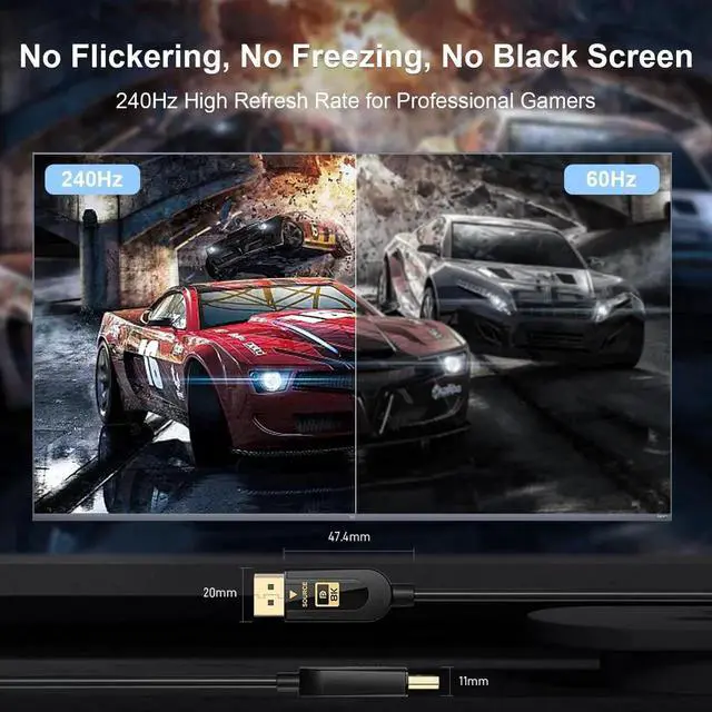 Alt view image 2 of 6 - FIBBR 33FT 16K Fiber Optic DisplayPort 2.1 Cable, VESA Certified Active DP Cable 40Gbps 16K@30Hz 10K@30Hz 8K@60Hz 4K@165Hz HDR HDCP2.2 DSC1.2a for Gaming Monitor PC Graphics Card