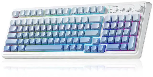 Main image of S99 Wireless Gaming Keyboard, Tri Mode Bluetooth Creamy Custom Keyboard With Number Pad, RGB Backlit Media Knob Programmable Gaming Keyboard Gradient Blue For PC Laptop Gamers