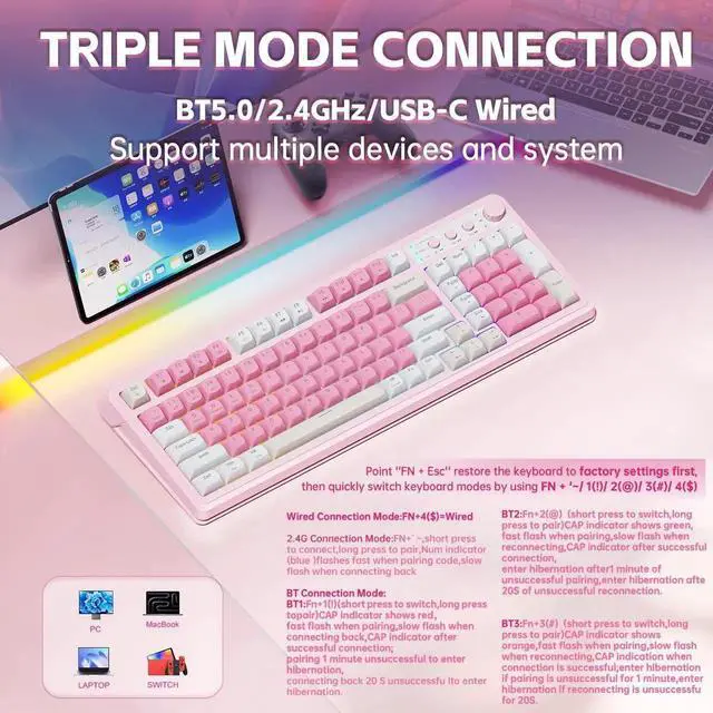 Alt view image 5 of 5 - S99 Wireless Gaming Keyboard, Tri Mode Bluetooth Creamy Custom Keyboard With Number Pad, RGB Backlit Media Knob Programmable Gaming Keyboard Gradient Blue For PC Laptop Gamers
