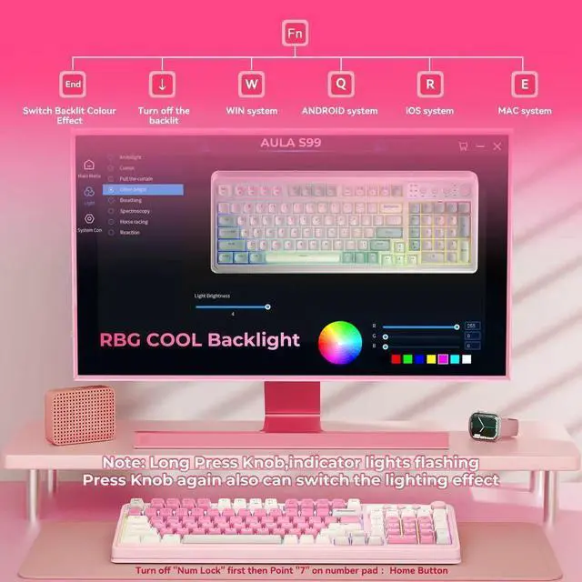 Alt view image 3 of 5 - S99 Wireless Gaming Keyboard, Tri Mode Bluetooth Creamy Custom Keyboard With Number Pad, RGB Backlit Media Knob Programmable Gaming Keyboard Gradient Blue For PC Laptop Gamers