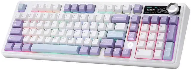 Main image of AJAZZ AK980 Mechanical Keyboard with Smart Display & Control Knob, 98% Layout Tri Mode BT/2.4G/USB-C Wireless Keyboard, Hot Swappable PBT Keycaps RGB Gaming Keyboard Compatible with Win Mac Purple Mur