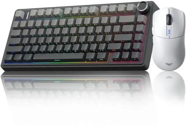 Main image of Wireless Keyboard and Mouse Combo, F75 75% Gasket Hot Swappable Mechanical Keyboard + SC580 Wireless Gaming Mouse, Full Custom Desktop Set White