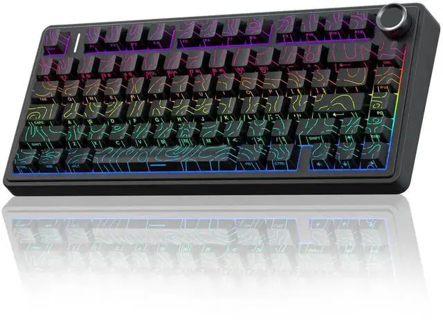 Main image of F75 Pro Wireless Mechanical Keyboard with Control Knob, 75% Layout Hot Swappable Gaming Keyboard, RGB Backlit Pre-lubed Switch Side Printed PBT Keycaps Creamy Sound Keyboard Line Black