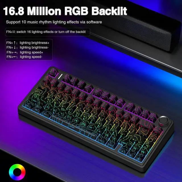 Alt view image 7 of 7 - F75 Pro Wireless Mechanical Keyboard with Control Knob, 75% Layout Hot Swappable Gaming Keyboard, RGB Backlit Pre-lubed Switch Side Printed PBT Keycaps Creamy Sound Keyboard Line Black