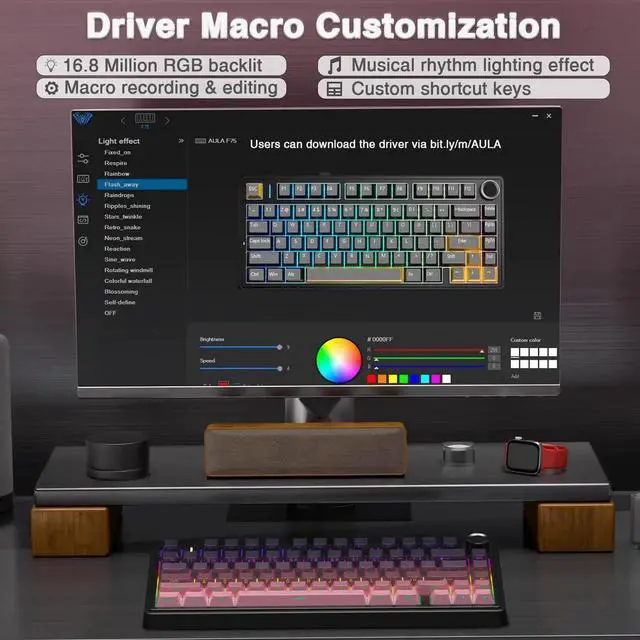 Alt view image 4 of 7 - F75 Pro Wireless Mechanical Keyboard, 75% Hot Swappable Gaming Keyboard, RGB Backlit Pre-lubed Reaper Switch, Side Printed PBT Keycaps Pink & Black Custom Keyboard