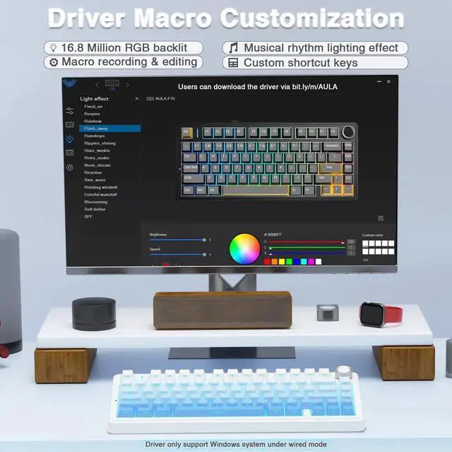 Alt view image 3 of 7 - F75 Pro Wireless Mechanical Keyboard, 75% Hot Swappable Gaming Keyboard, RGB Backlit Pre-lubed Linear Switch, Side Printed PBT Keycaps Gradient Blue Custom Keyboard