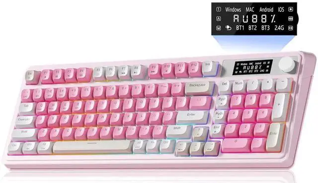 Main image of S99Pro Tri-Mode Wireless Gaming Keyboard, Bluetooth 2.4G Wired Keyboard With Numpad, RGB Backlit Media Knob Programmable Creamy Typing Keyboard Pink For PC Gamers