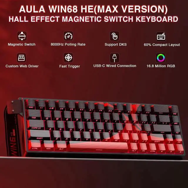 Alt view image 3 of 7 - WIN68 HE MAX 60% Compact Wired Hall Effect Gaming Keyboard, Magnetic Switch Keyboard Adjustable Actuation Fast Trigger 8KHz Polling Rate RGB Backlit Mechanical Keyboard