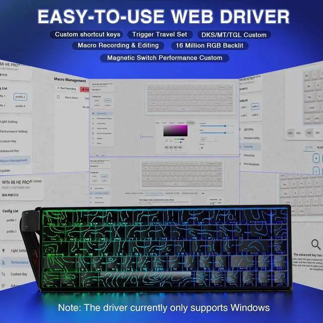 Alt view image 7 of 7 - WIN68 HE 60% Wired Hall Effect Gaming Keyboard, Magnetic Switch Keyboard Adjustable Actuation Fast Trigger, 8000Hz Polling Rate RGB Backlit Compact Mechanical Keyboard for PC Laptop Gamers