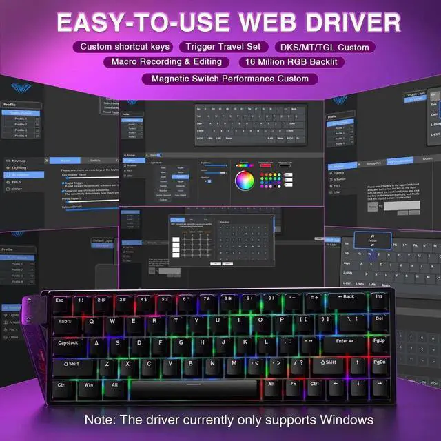 Alt view image 5 of 7 - WIN68 HE 60% Black Wired Hall Effect Mechanical Gaming Keyboard, Magnetic Switch Adjustable Actuation Fast Trigger, 8000Hz Polling Rate RGB Backlit Compact Keyboard for PC Laptop Gamers